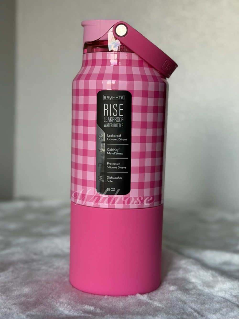 Brumate Pink Gingham 35 OZ Rise Tumbler Water Bottle limited edition NEW